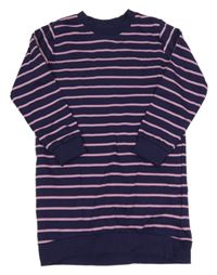 Tmavomodro-růžové pruhované teplákové šaty M&Co