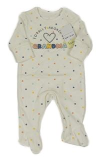 Nové - bílo-barevný puntíkatý overal s nápisy a srdíčkem Matalan