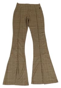 Hnědo-béžové kostkované vzorované flare kalhoty VINGINO