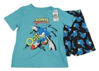 Nové - modrozeleno-černé pyžamo se Sonicem PRIMARK