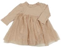 Pudrové šaty se třpytivým tylem a všitým body H&M