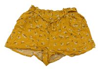 Okrové květované lehké kraťasy s páskem zn. Primark