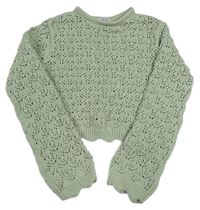 Světlezelený perforovaný crop svetr Primark