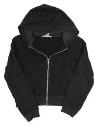 Černá melírovaná propínací crop mikina s kapucí H&M