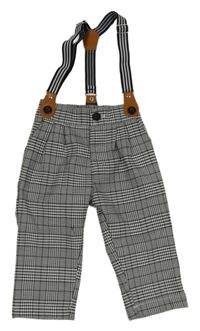 Černo-bílé kostkované kalhoty s kšandami zn. Shein