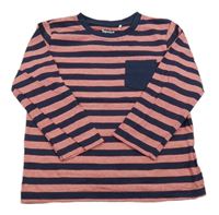 Tmavomodro-červeno-bílé pruhované triko s kapsou Topolino
