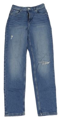 Modré relaxed high waist rifle s prošoupáním H&M