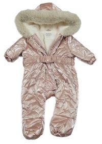 Růžová prošívaná metalická šusťáková zimní kombinéza s kapucí F&F