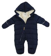 Tmavomodrá šusťáková zimní kombinéza s kapucí F&F