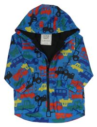 Modrá šusťáková jarní bunda s auty a kapucí Matalan