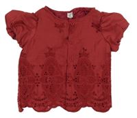 Vínová halenka s výšivkami a perforovaným vzorem Shein