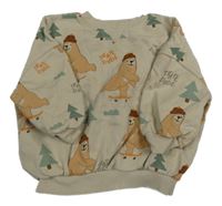 Béžová oversize mikina s medvědy a stromky Dunnes