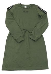 Khaki teplákové šaty s nápisem a pruhy na rukávech C&A