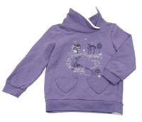 Fialová melírovaná mikina se zvířaty a komínovým límcem Topolino