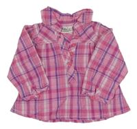 Růžovo-fialovo-bílá kostkovaná třpytivá polo halenka