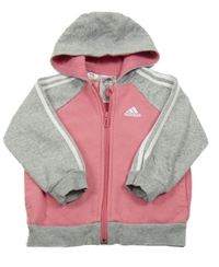 Růžovo-šedá propínací mikina s logem a kapucí Adidas