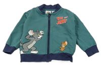 Tmavozelená propínací mikina s Tomem a Jerrym
