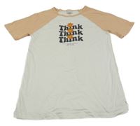 Bílo-meruňkové oversize tričko s nápisy s květinami LC Waikiki