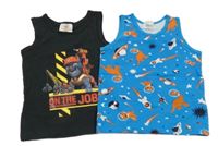 2x tílko - černé s Chargerem - Rubbleova parta + modré s raketami a dinosaury