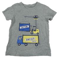 Šedé melírované tričko s ještěrkou a náklaďákem