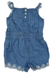 Modrý kraťasový overal riflového vzhledu s madeirou Primark