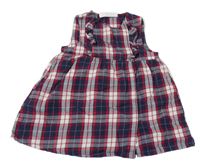 Tmavomodro-červeno-bílé kostkované šaty H&M