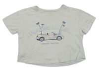 Bílé crop tričko s autem a nápisem 