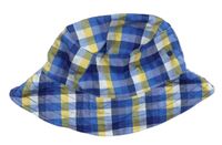 Modro-bílo-žlutý kostkovaný plátěný klobouk Tu