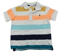 Bílo-tmavomodro-oranžovo-světlemodré pruhované polo tričko H&M