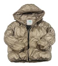 Zlatá šusťáková prošívaná zimní bunda s kapucí Matalan