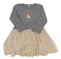 Šedo-pudrové pruhované šaty s tylovou sukní a králíkem Next