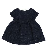 Nové - Tmavomodré třpytivé úpletové šaty s mašlí St. Bernard