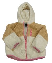 Bílo-béžová huňatá podšitá bunda s kapucí TU 