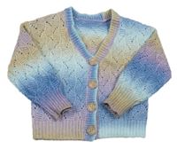 Modro-béžovo-fialový perforovaný propínací svetr Dunnes 