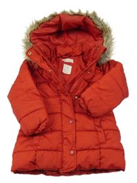 Červená šusťáková zimní bunda s kapucí s kožešinou H&M