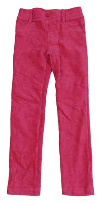 Růžové žebrované sametové tregíny se srdíčky 