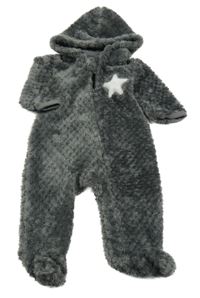 Tmavošedá chlupatá kombinéza s hvězdou a kapucí 