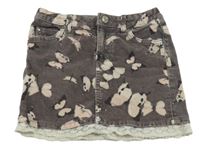 Tmavošedo-růžová manšestrová sukně s motýlky a krajkou H&M