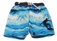 Modro-tmavomodré vzorované plážové kraťasy H&M