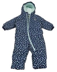 Tmavomodro-zelená vzorovaná šusťáková zimní kombinéza s kapucí Lupilu