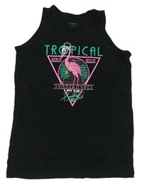 Černé sportovní tílko s plameňákem Primark