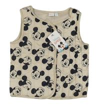 Béžová šusťáková prošívaná vesta s Mickeym a kapucí Disney