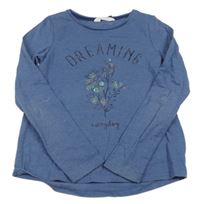 Modré triko s květem a flitry zn. H&M