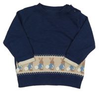 Tmavomodro-béžový svetr s králíčky M&S