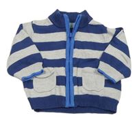 Tmavomodro-šedý pruhovaný propínací svetr Mothercare