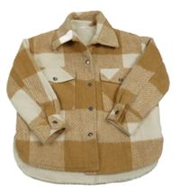 Okrovo-bílá kostkovaná košilová vlněná zateplená bunda M&S