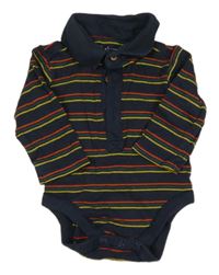 Tmavomodro-žluto-zeleno-červené pruhované body s límečkem Nutmeg