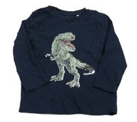 Tmavomodré triko s dinem z flitrů Topolino