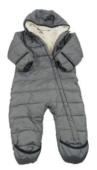 Šedá šusťáková zimní kombinéza s kapucí Pocopiano