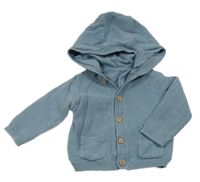 Modrý propínací podšitý svetr s kapucí Tu